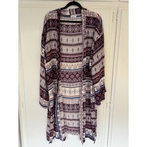 West Kei Boho Paisley Print Open Front Duster Kimono Cardigan Large NWT